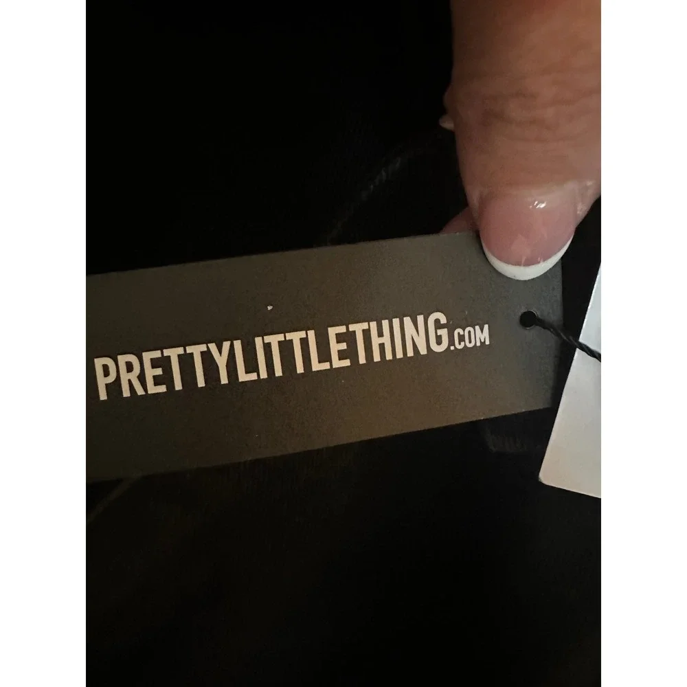 Pretty Little Thing Black Denim Split Hem Wide Leg Jeans Size‎ 12 NWT
